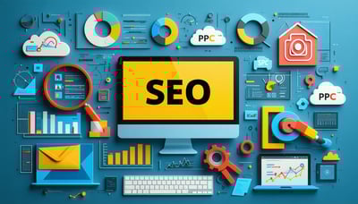 Digital marketing concept with SEO and PPC elements Digital marketing concept with SEO and PPC elements